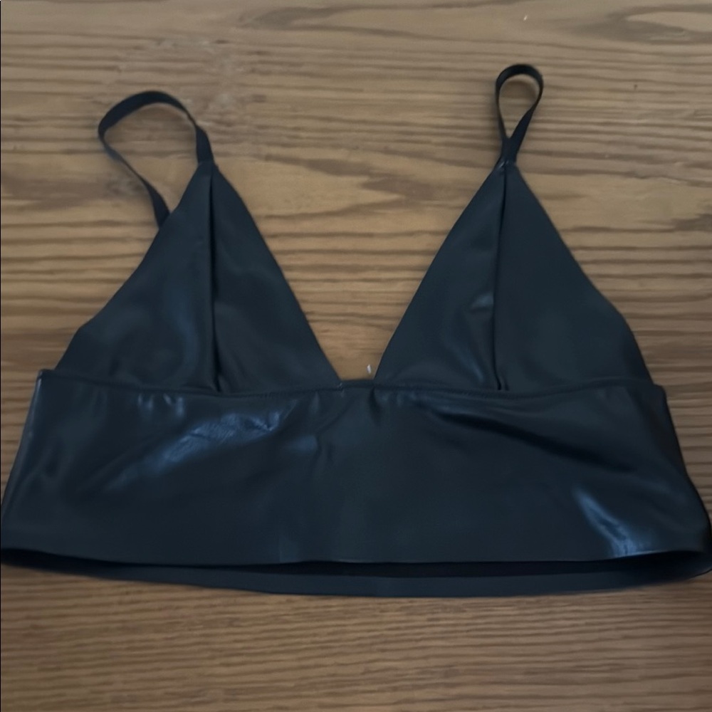 IHR Black Faux Leather Bralette (size M)